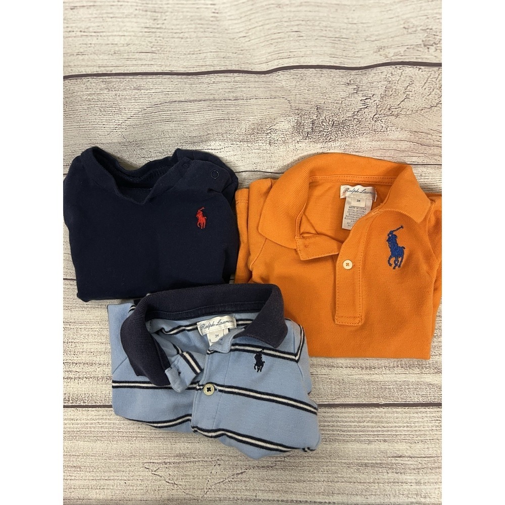 Ralph Lauren Baby Lot 3 Months Orange Romper,‎ And 2 Short Sleeve Shirts